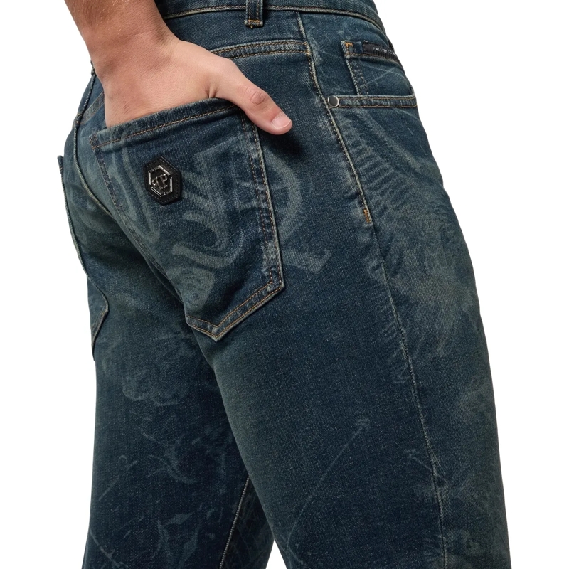 Philipp Plein Jeans mit geradem Bein Printed Super Straight Cut Jeans Tattoo blau(Image 5)