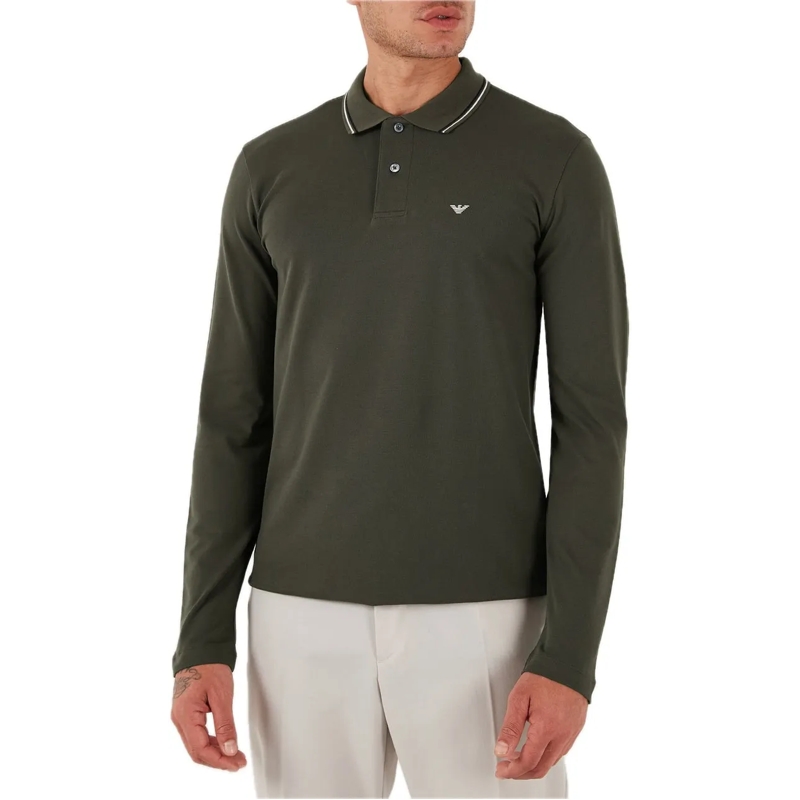 Emporio Armani Polohemd Double Stripe Long Sleeve Dark Gree grün