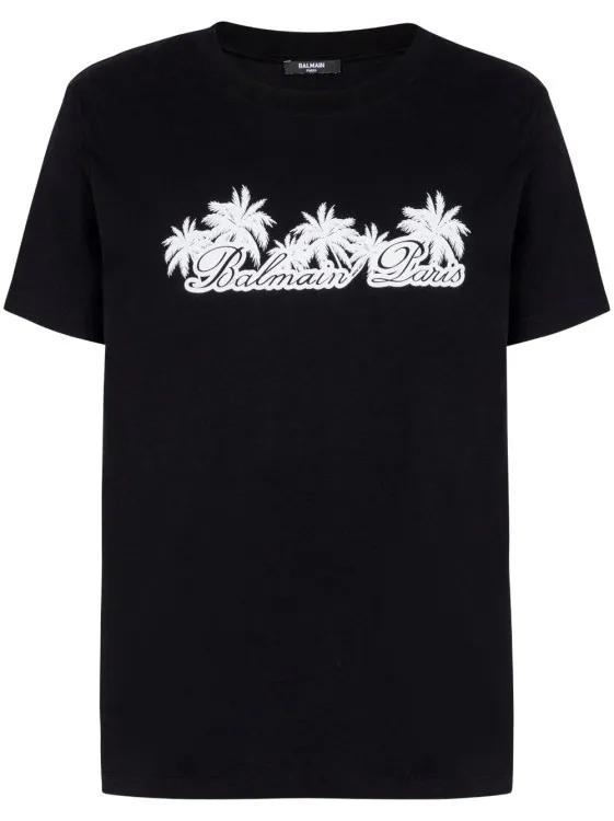 Balmain - Palm-Print Cotton T-Shirt - Größe XL - schwarz