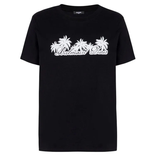 Balmain Palm-Print Cotton T-Shirt Black 