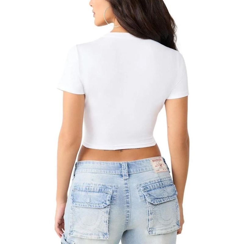 True Religion T-Shirt - Bandeau-Shirt- Enganliegend- Markanter Grafik. weiss(Image 3)