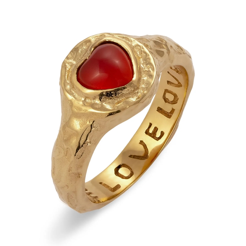 Haze & Glory Ring Ring Siegelring Herz Onyx Rot 925 Sterling Silber  gold
