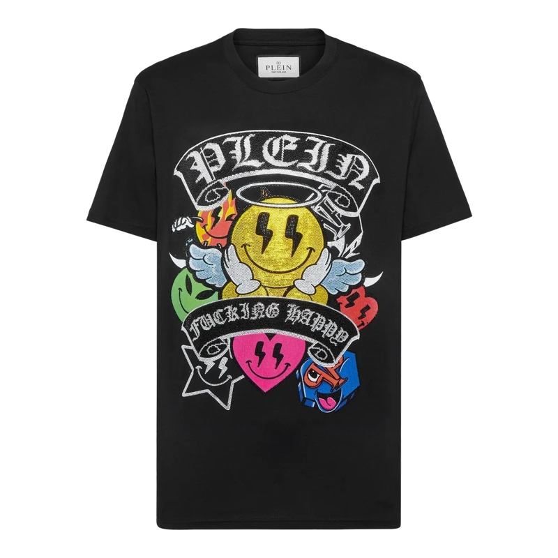 Philipp Plein T-Shirt T-Shirt Smile Mit Schmucksteinen schwarz