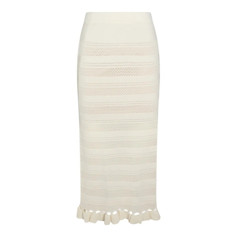 Twin-Set Minirok Knit Midi Skirt With Ruffled Hem Neutrals