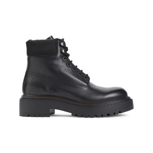 Prada Black Calf Leather Boots Black Stiefel