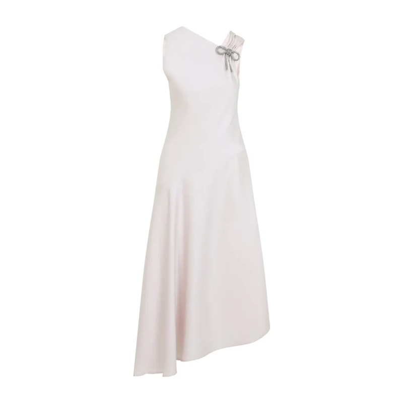 Jil Sander Midi-jurk One-Shoulder Midi Dress With Rhinestone Bow Detail White