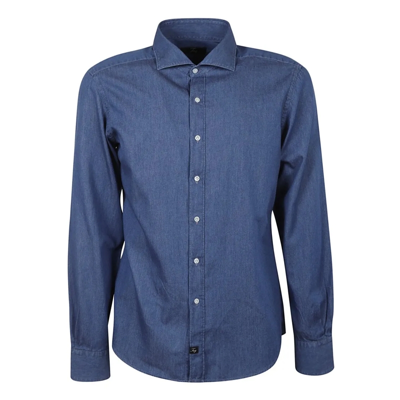 Fay Chemise Long-Sleeve Button-Up Shirt With Structured Collar Blue