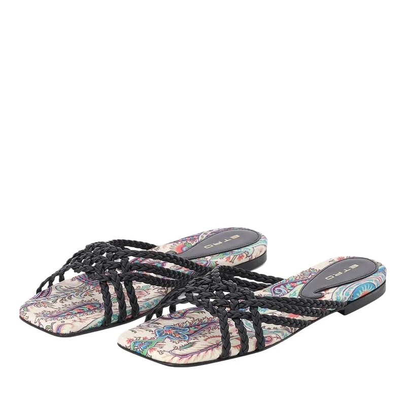 Etro Slides Sandalen aus Leder schwarz
