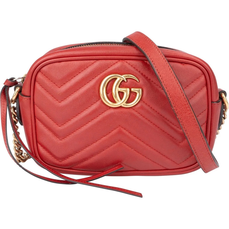 Gucci Sac à bandoulière Gucci Red Leather GG Marmont Crossbody Bag rot