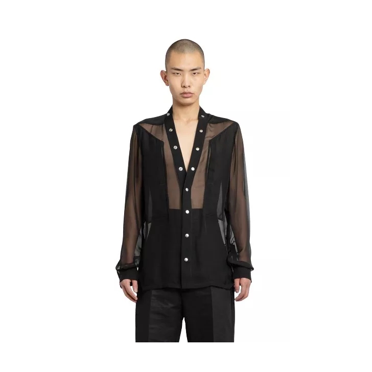 Rick Owens Lido Larry Fogpocket Shirt In Silk Chiffon Black