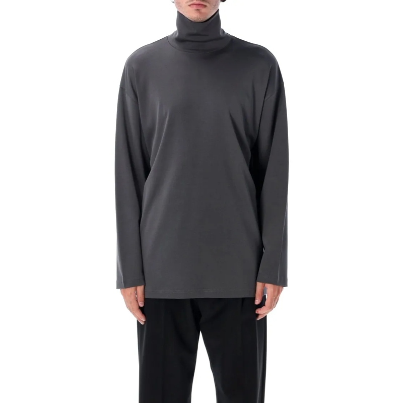 Lemaire Langärmeliges Oberteil Relaxed Mock Neck T-Shirt Black