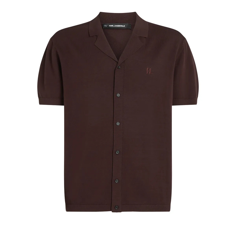 Karl Lagerfeld T-Shirt Gestricktes Polo Shirt mit Monogram braun