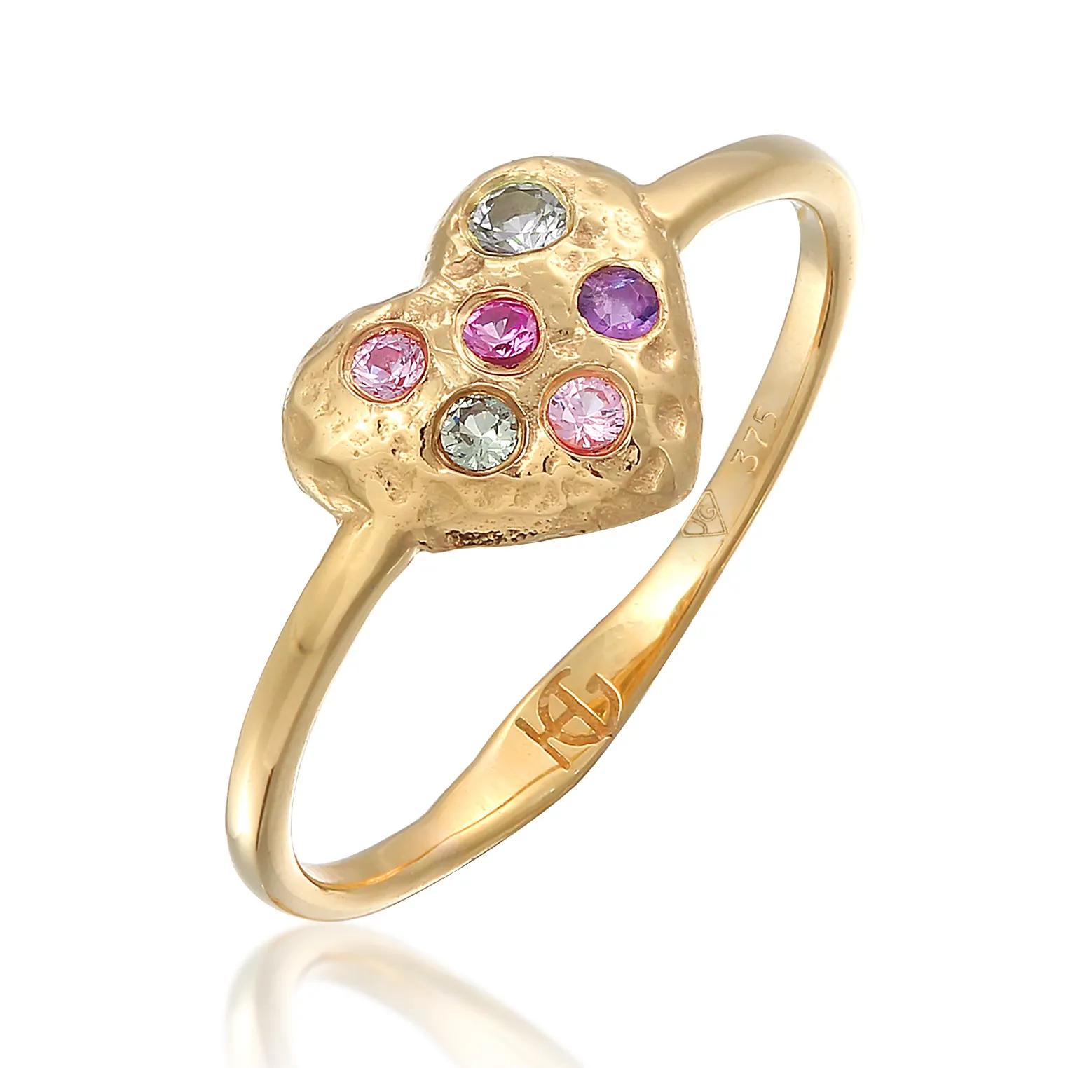 Haze & Glory Ringe - Ring Heart Turmalin Saphire Alexandrit 375 Gelbgol - Gr. 52 MM - in Gold - für Damen