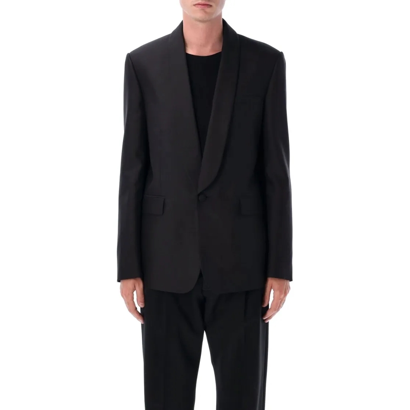 Loewe Blazer Single-Breasted Wool And Silk Jacket With Shawl La Black