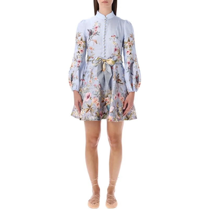Zimmermann Minikleid Rebellion Blue Floral Buttoned Mini Dress Blue