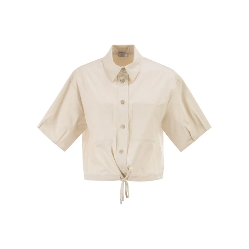 Peserico Hemd Cropped Stretch Cotton Shirt With Drawstring Neutrals
