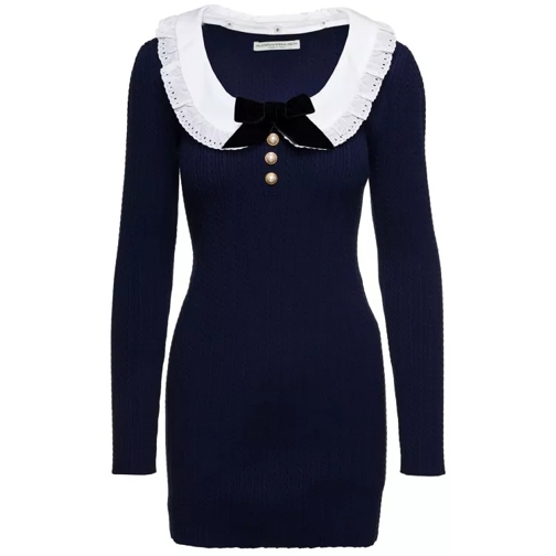 Alessandra Rich Blue Knitted Mini Dress With Embroidered Collar In Blue 