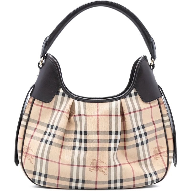 Burberry Schultertasche Haymarket Check Coated Canvas Brooklyn Hobo braun