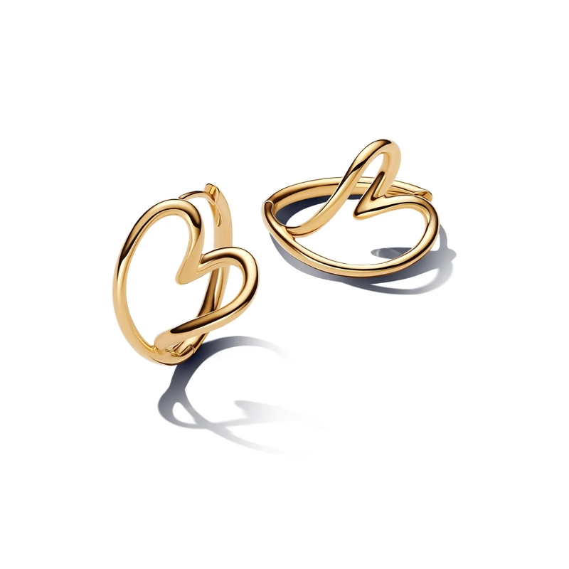 Pandora Créoles Organically Shaped Heart Hoop Earrings 14k Gold-plated unique metal blend
