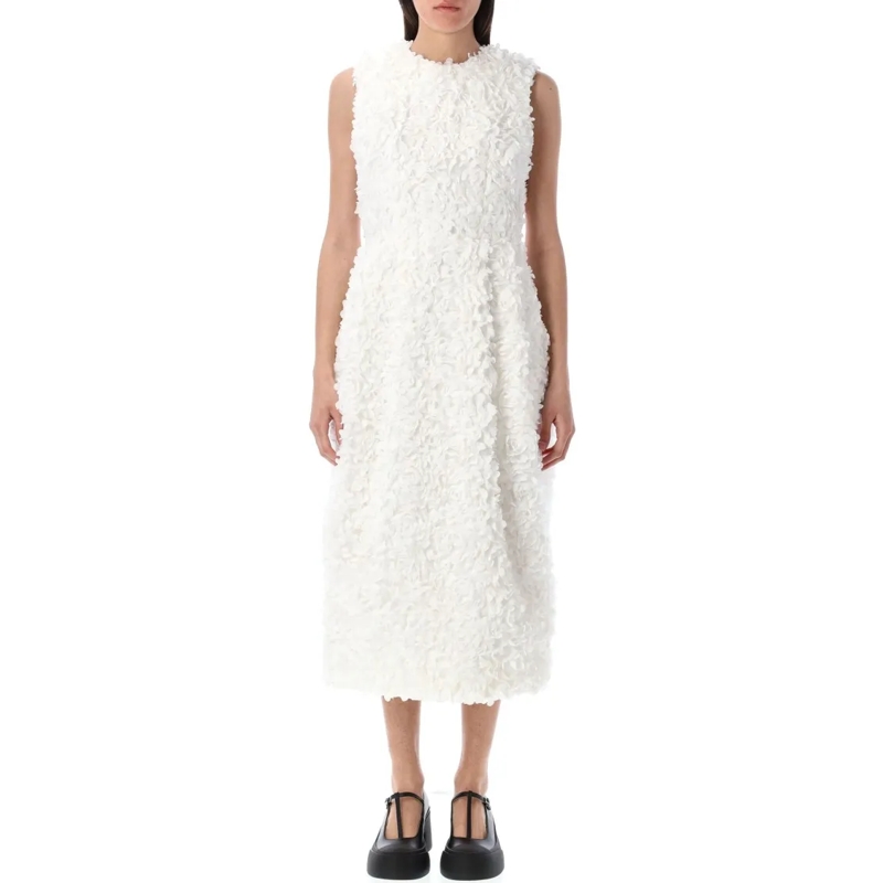 Comme des Garcons Midi-jurk Floral-Appliqué Midi Dress White