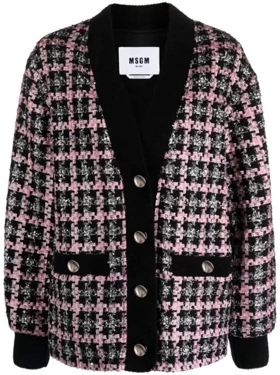 MSGM - Single-Breasted Tweed Powder Pink Jacket - Größe 42 - black