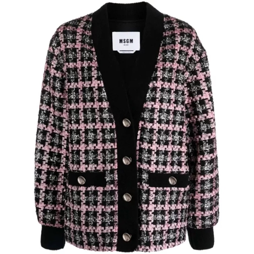 MSGM Single-Breasted Tweed Powder Pink Jacket Black 