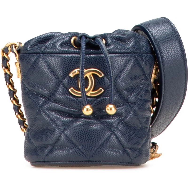 Chanel Sac à bandoulière Mini Quilted Caviar Medallion Charms Drawstring Bu blau