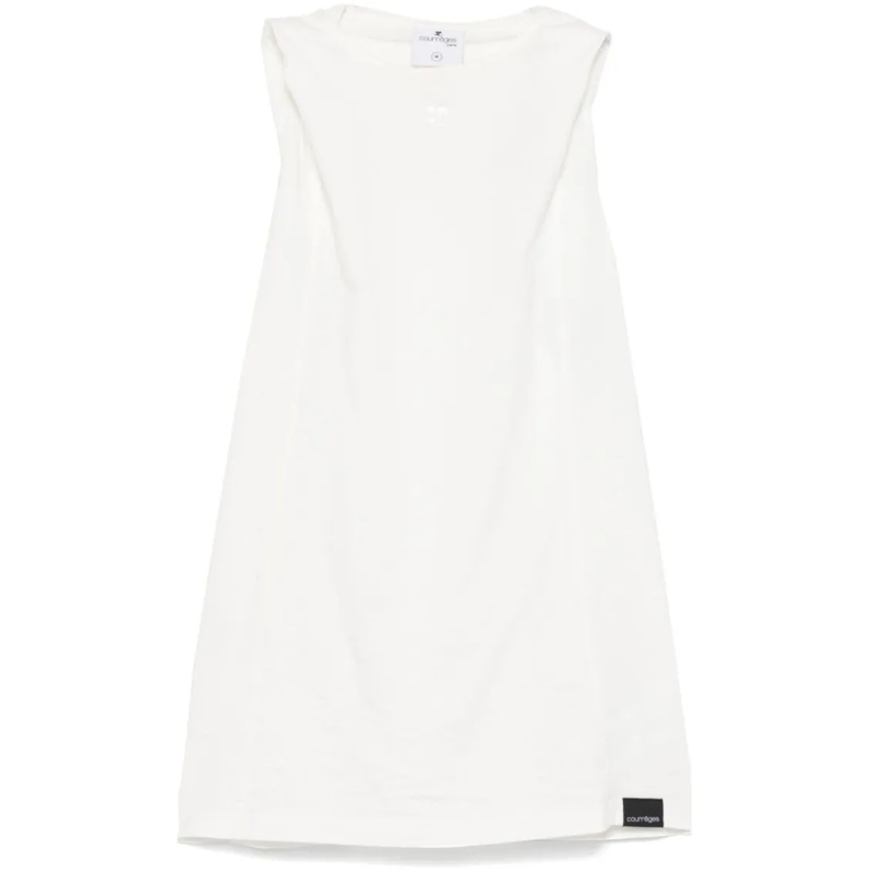 Courrèges Blouse Sleeveless Hooded Top With Embroidered Logo White