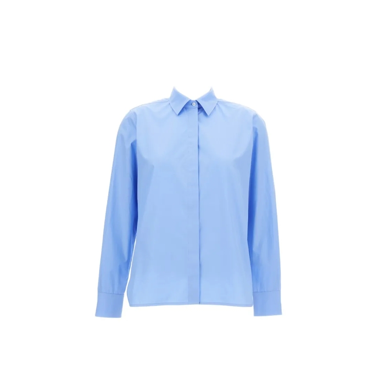Max Mara Overhemd Straight-Cut Cotton Poplin Shirt Blue