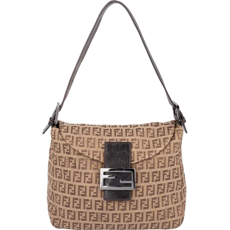 Fendi Schultertasche Fendi FF Monogram Baguette Buckle Handbag braun