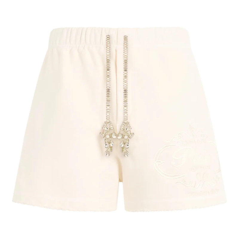 Philipp Plein Shorts Washed Fleece Shorts Tennis Club Crystals weiss