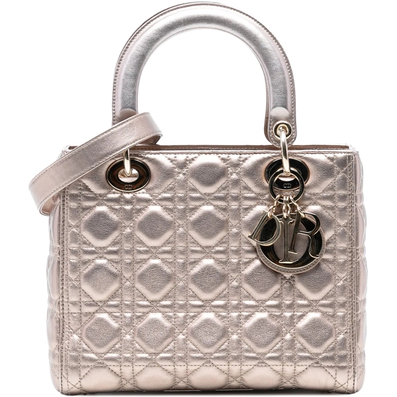 Christian Dior Schultertasche Medium Metallic Lambskin Cannage Lady Dior gold