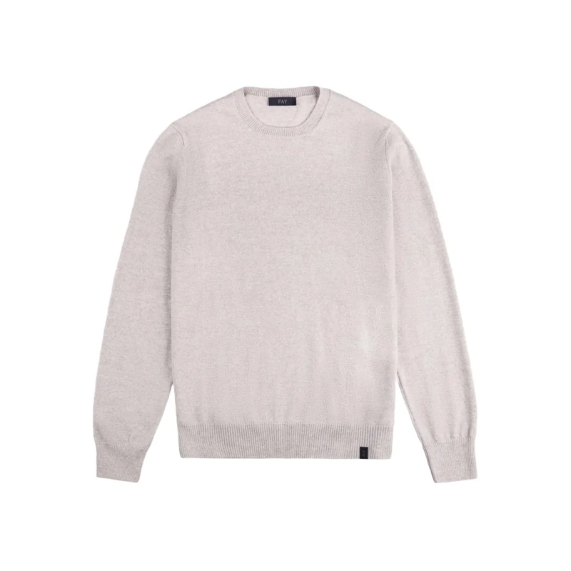 Fay Trui Classic Crew Neck Sweater In Soft Grey Wool Grey