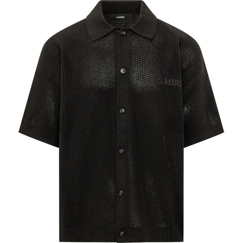 Amiri Legeres Oberteil Camicia Traforata a Maniche Corte schwarz