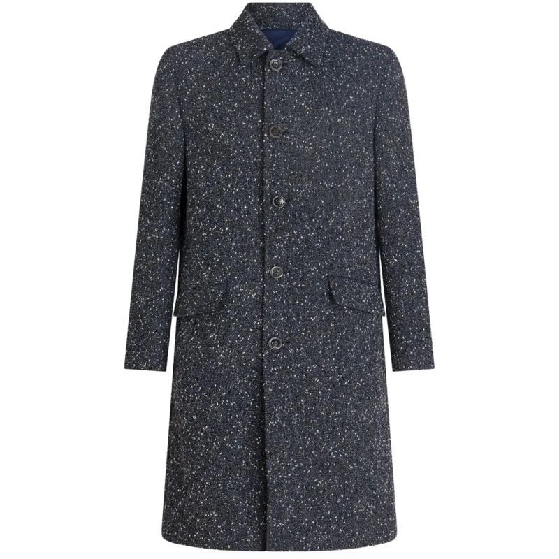 Etro Trenchcoat Mid-Length Textured Wool-Cashmere Etro Coat Grey