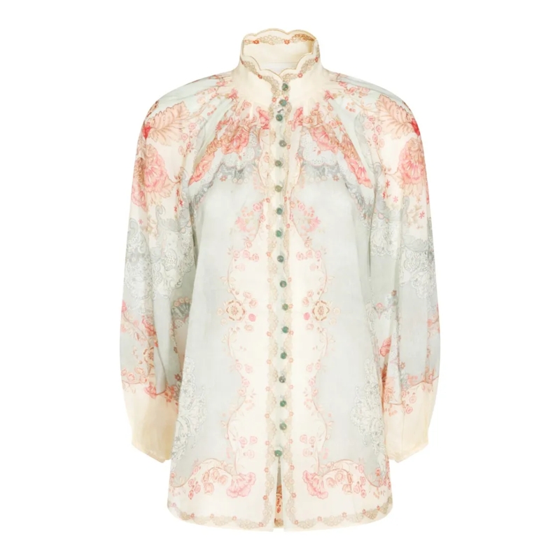 Zimmermann Hemd Floral Ramie Shirt Neutrals