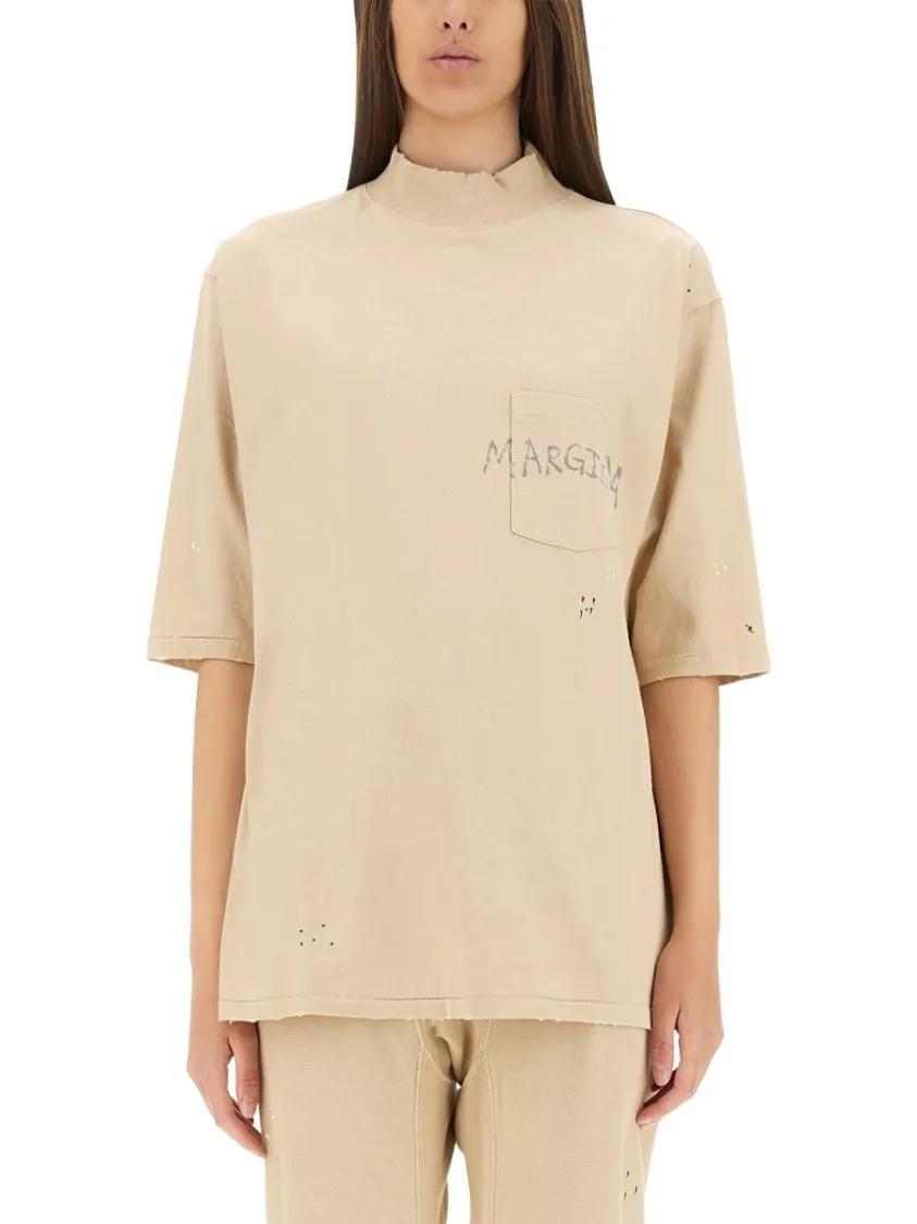 Thumbnail - Maison Margiela - Oversized Cotton T-Shirt With Subtle Logo - Größe L - beige