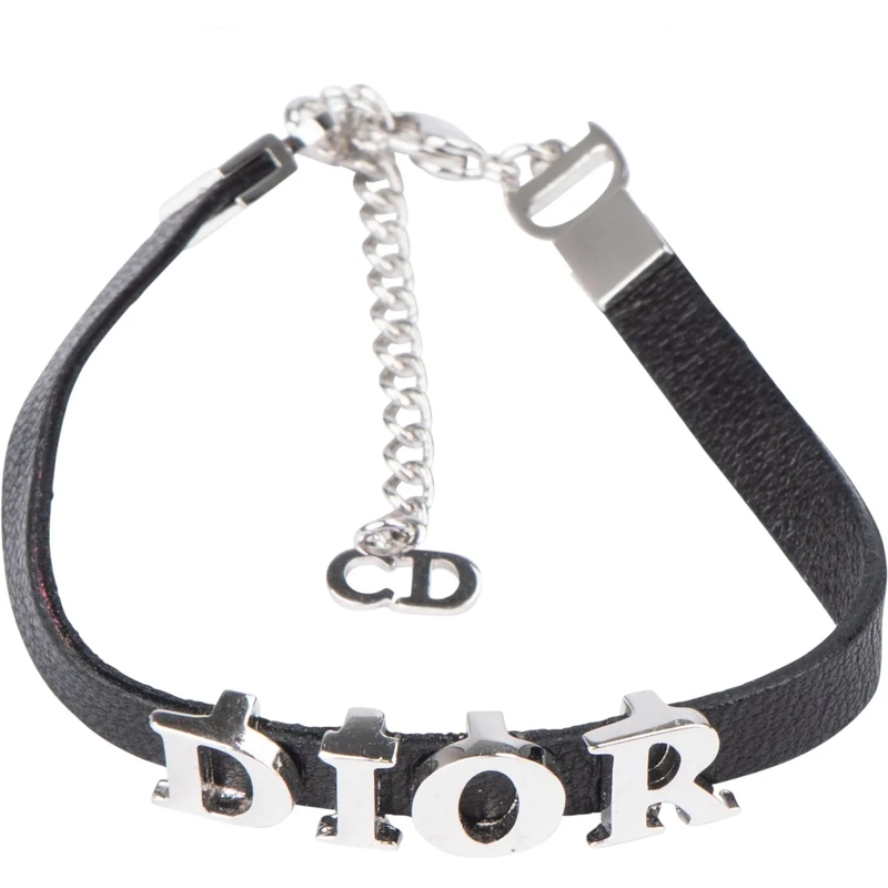 Christian Dior Armband Christian Dior Spellout Leather Bracelet schwarz
