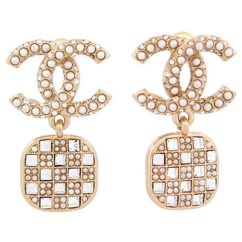 Chanel Ohrstecker NEUE CHANEL CC LOGO HÃ„NGEROHRRINGE MIT STRASS 202 gold