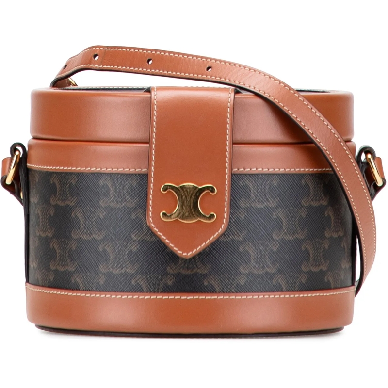 Celine Schultertasche Medium Triomphe Coated Canvas Tambour Crossbody braun