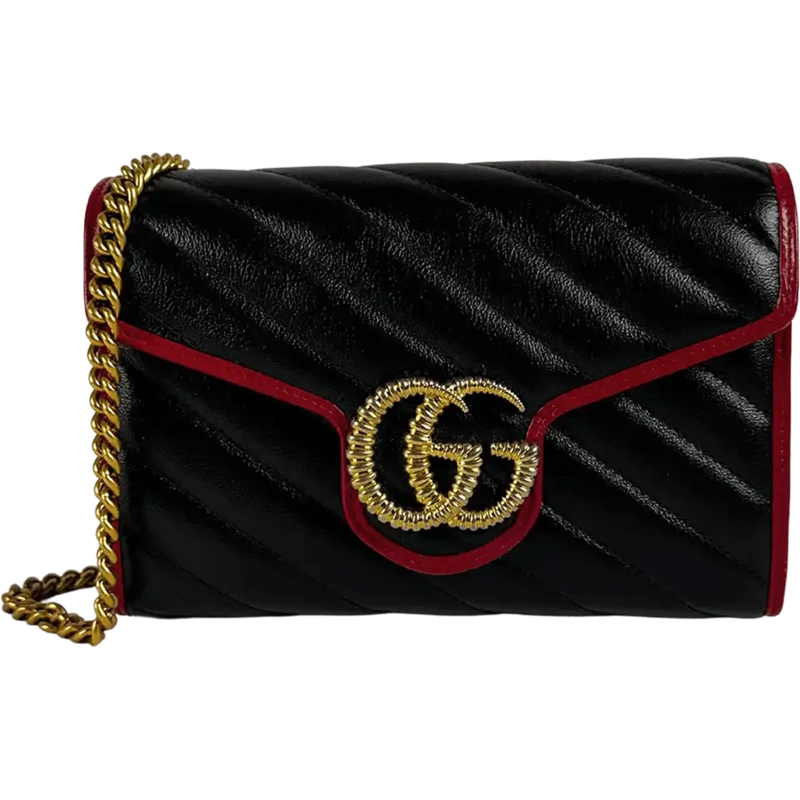 Gucci Sac à bandoulière Gucci Torchon GG Marmont Wallet on Chain red black schwarz