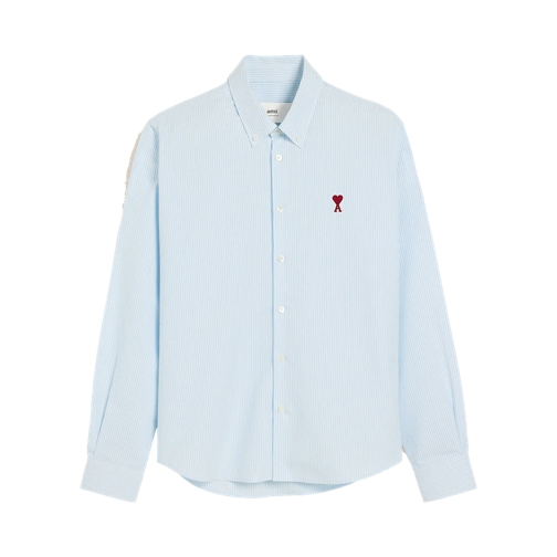 AMI Paris Button-down-Hemd mit Logo 475 SKY BLUE/NATURAL WHITE Camicie