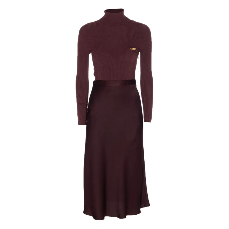 Elisabetta Franchi Robe midi Bordeaux Midi Dress With Ribbed Top Black
