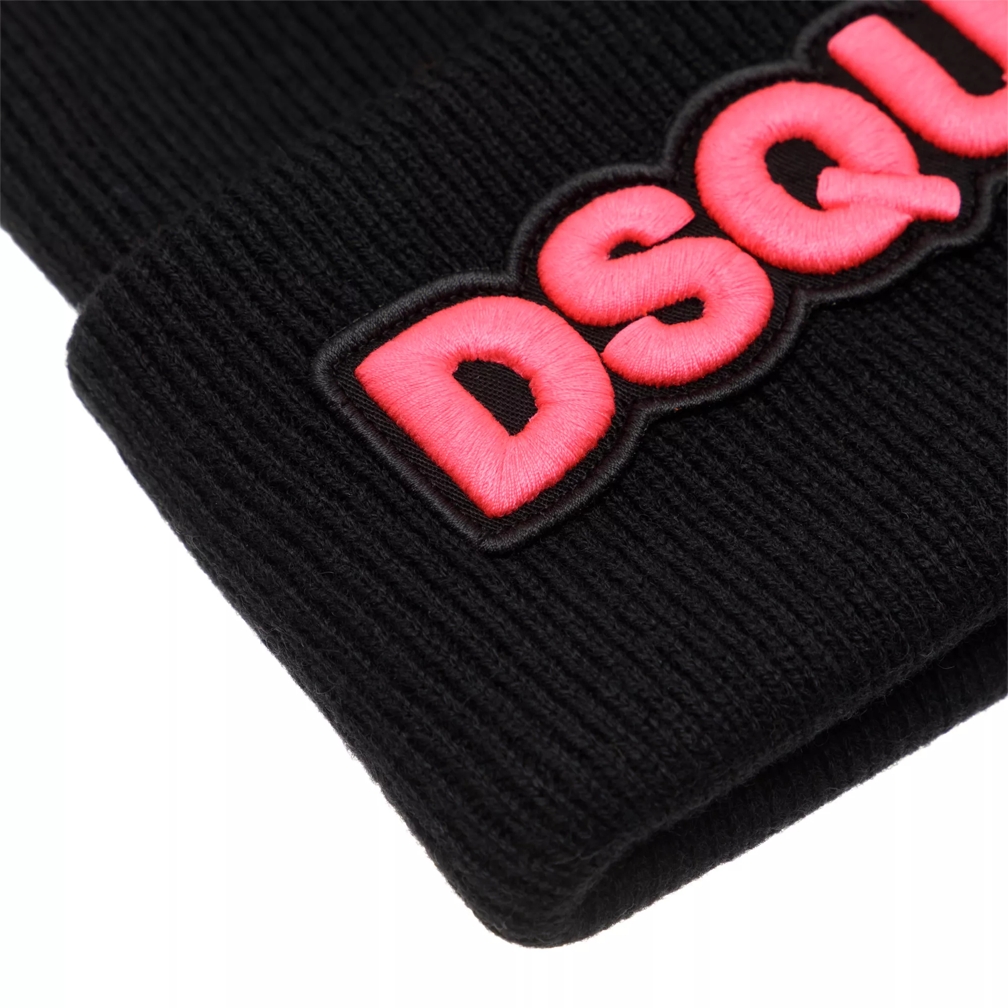 Dsquared2 Embroidered Logo Beanie Black/Pink | Wollmütze