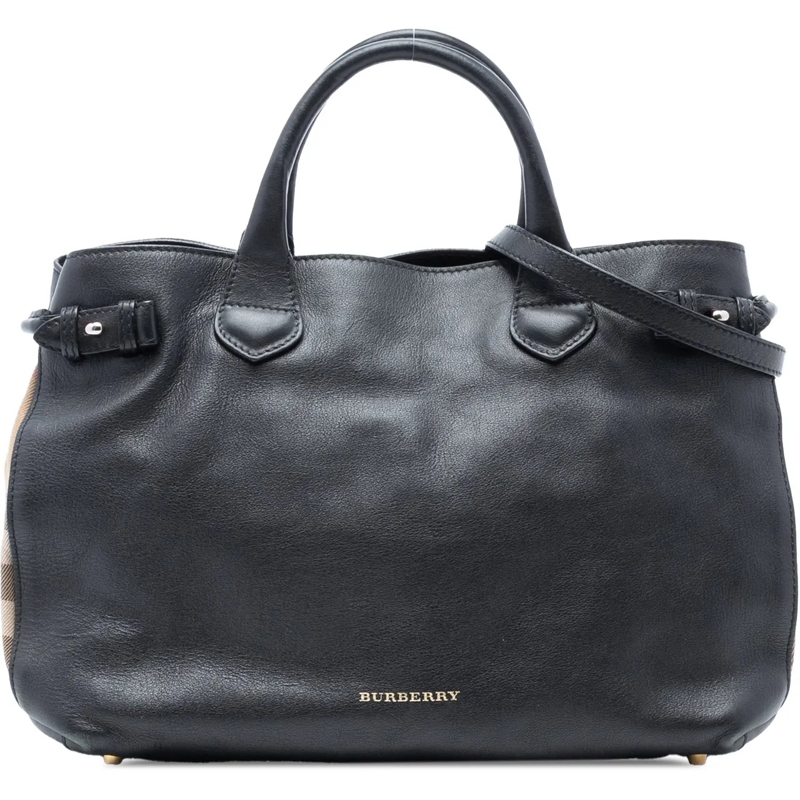 Burberry Schultertasche Medium Leather and House Check Banner Satchel schwarz