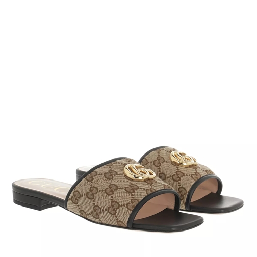Gucci GG Slide Sandal Matelassé Leather Beige Ebony/Black Slip-in skor
