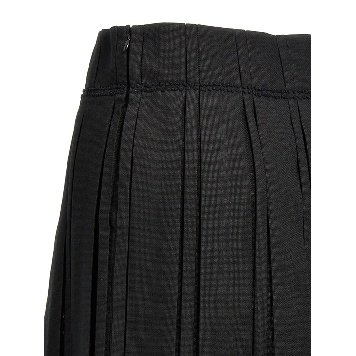 Jil Sander Midi Wool Canvas Skirt With Pleated Design Black
