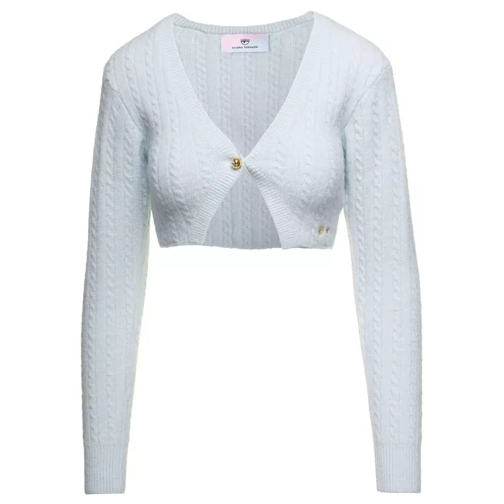 Chiara Ferragni Light Blue Cable-Knit Cropped Cardigan With Embroi Blue 