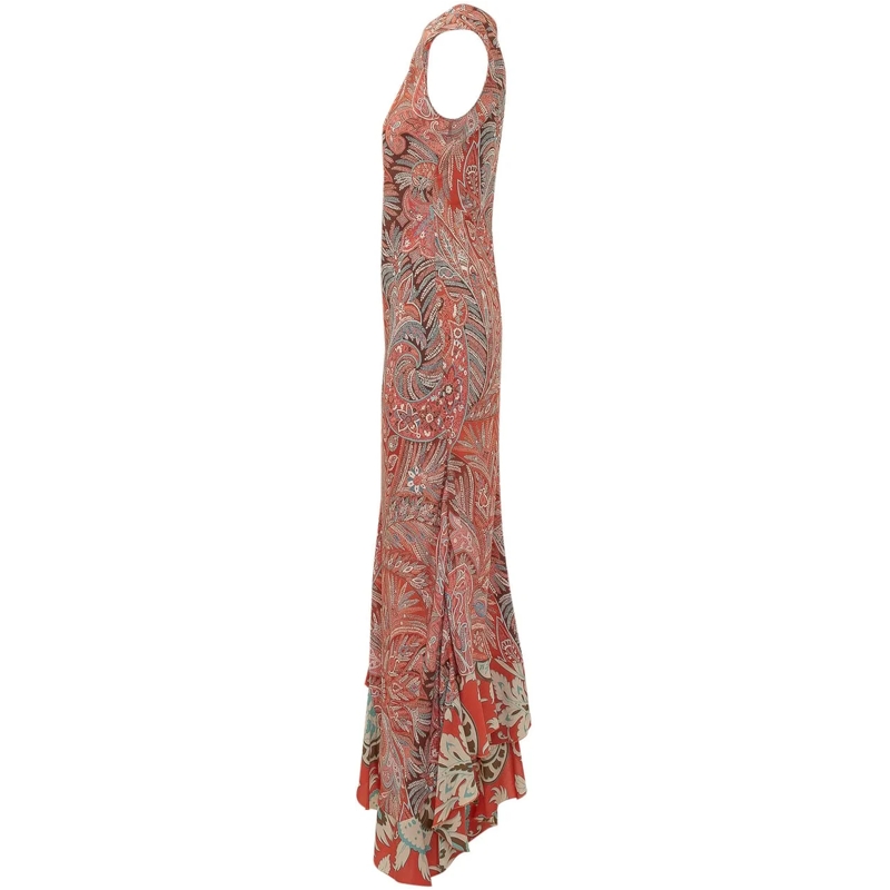 Etro Maxikleid Abito Lungo Senza Maniche con Balza rot(Image 3)
