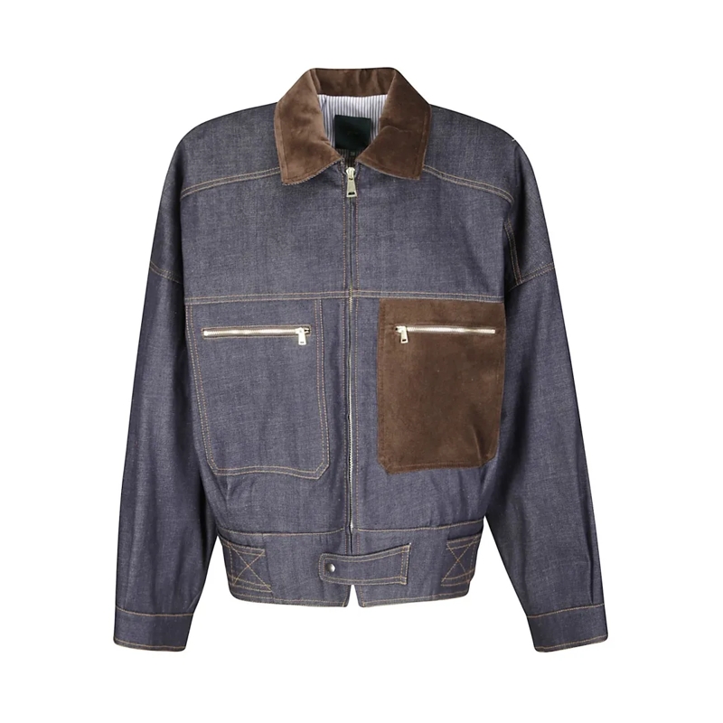 JEJIA Spijkerjasje Structured Denim-Effect Cotton Bomber With Suede I Blue